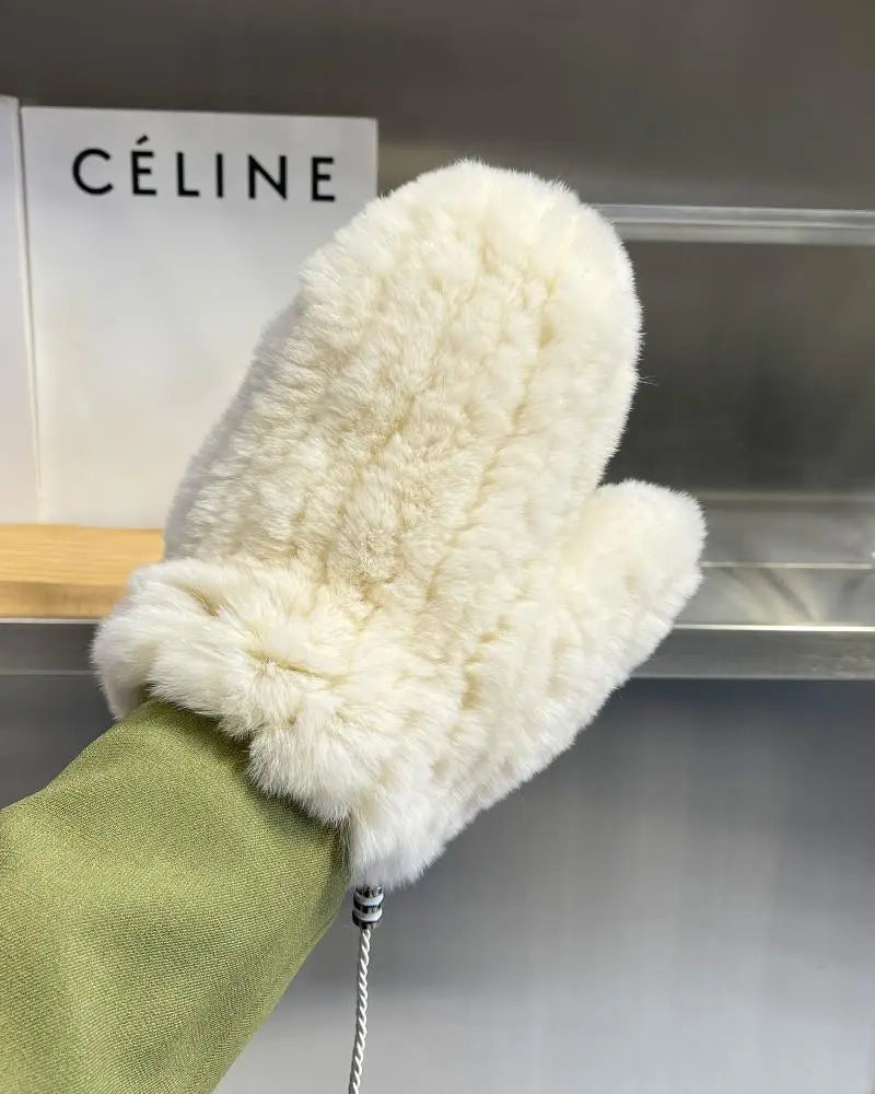 Hot Sale Winter Girl Natural Real Rex Rabbit Fur Gloves Good Elastic Knitted Rabbit Fur Mittens Lady Real Rex Rabbit Fur Gloves