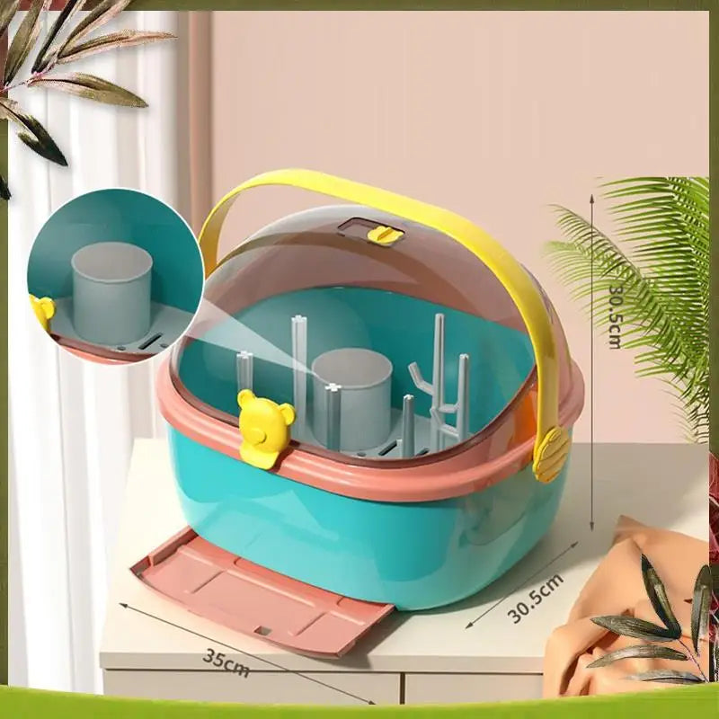 ABOU-Baby Bottle Storage Box, Waterproof Mold Holder, Cup Organizer With Lid, Dustproof Baby Food Utensils