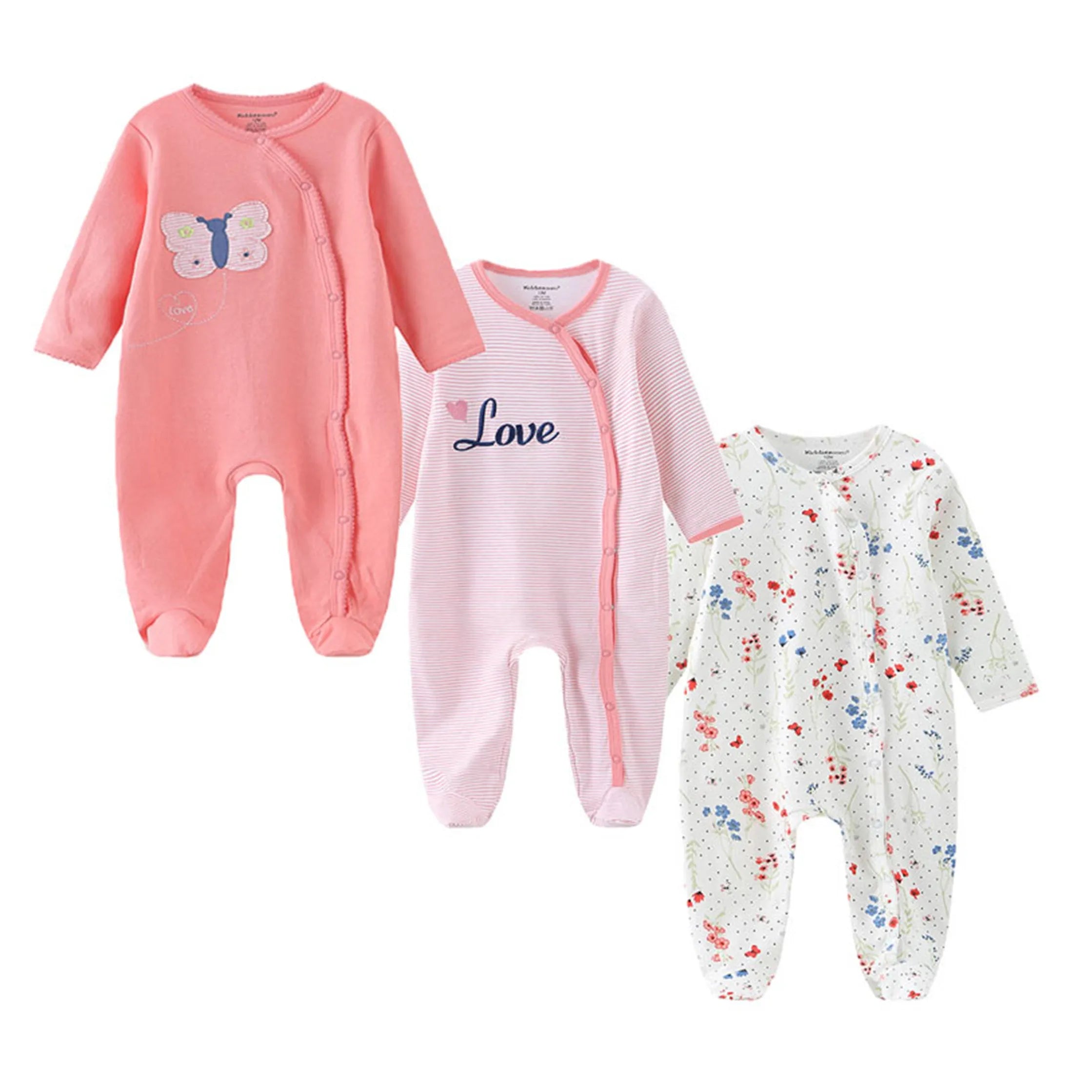 Kiddiezoom 3 Pcs/Lot Autumn Winter Unisex Fashion Long Sleeve Baby Boy Girl Romper 100%Cotton Soft Newborn Jumpsuits Clothing
