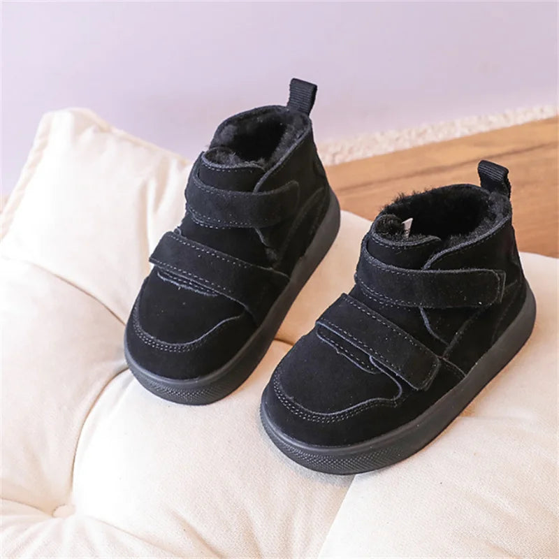 2024 New Winter Baby Shoes Leather Double Hook&Loop Toddler Boys Boots Soft Sole Non-slip Fashion Little Kids Girls Snow Boots