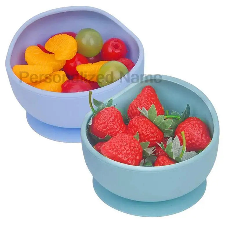 Free custom logo 2 Pcs Baby Spoon Bowls Silicone Stay up Food Bowl for Kids and Toddlers with Improved Super Suction Base Gift
