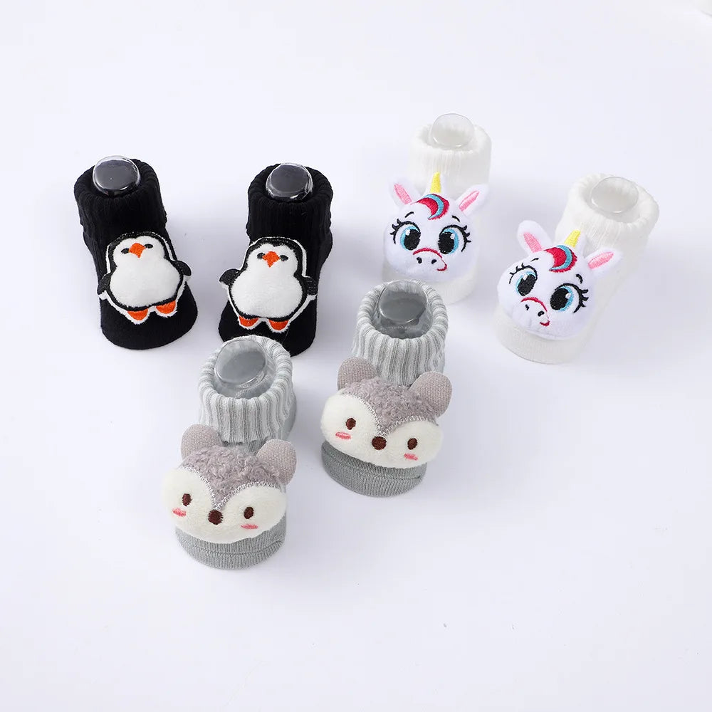 3 Pairs/Set New Autumn Cartoon Knitted Mid Socks For Toddler Newborn Baby Soft Prewalker Cotton Girl Infant Boy Cute Socks