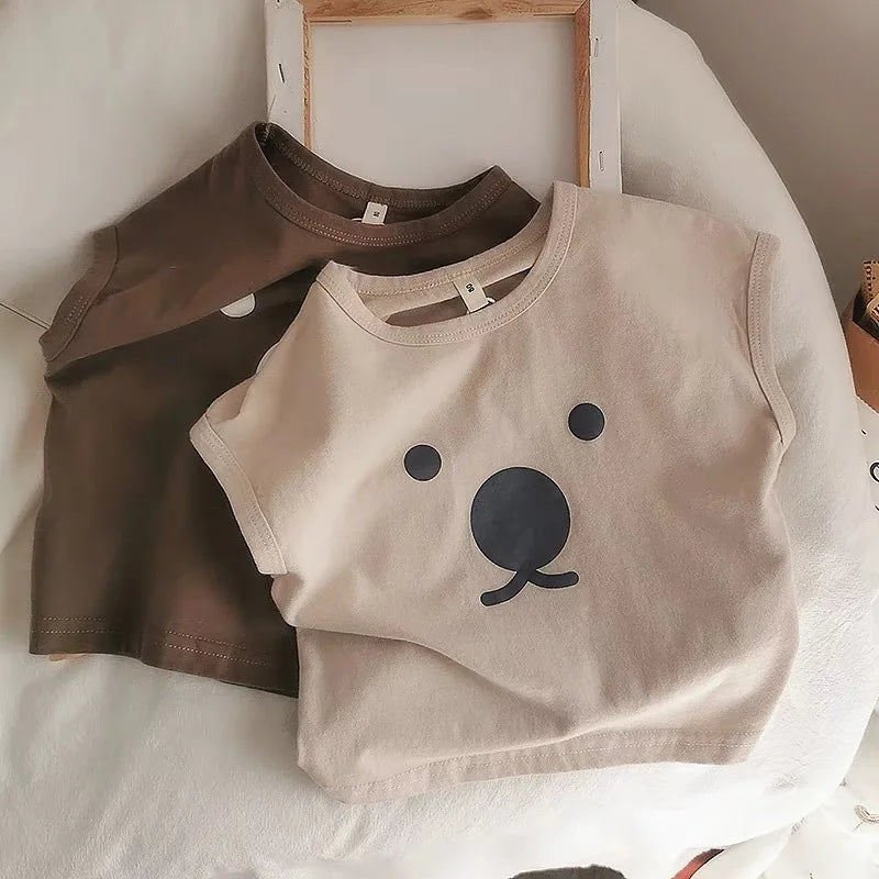 Organic Cotton Cartoon Bear Sleeveless T-Shirt Summer Shirt Tops for Infant Baby and Toddler Boys, Girls, Unisex
