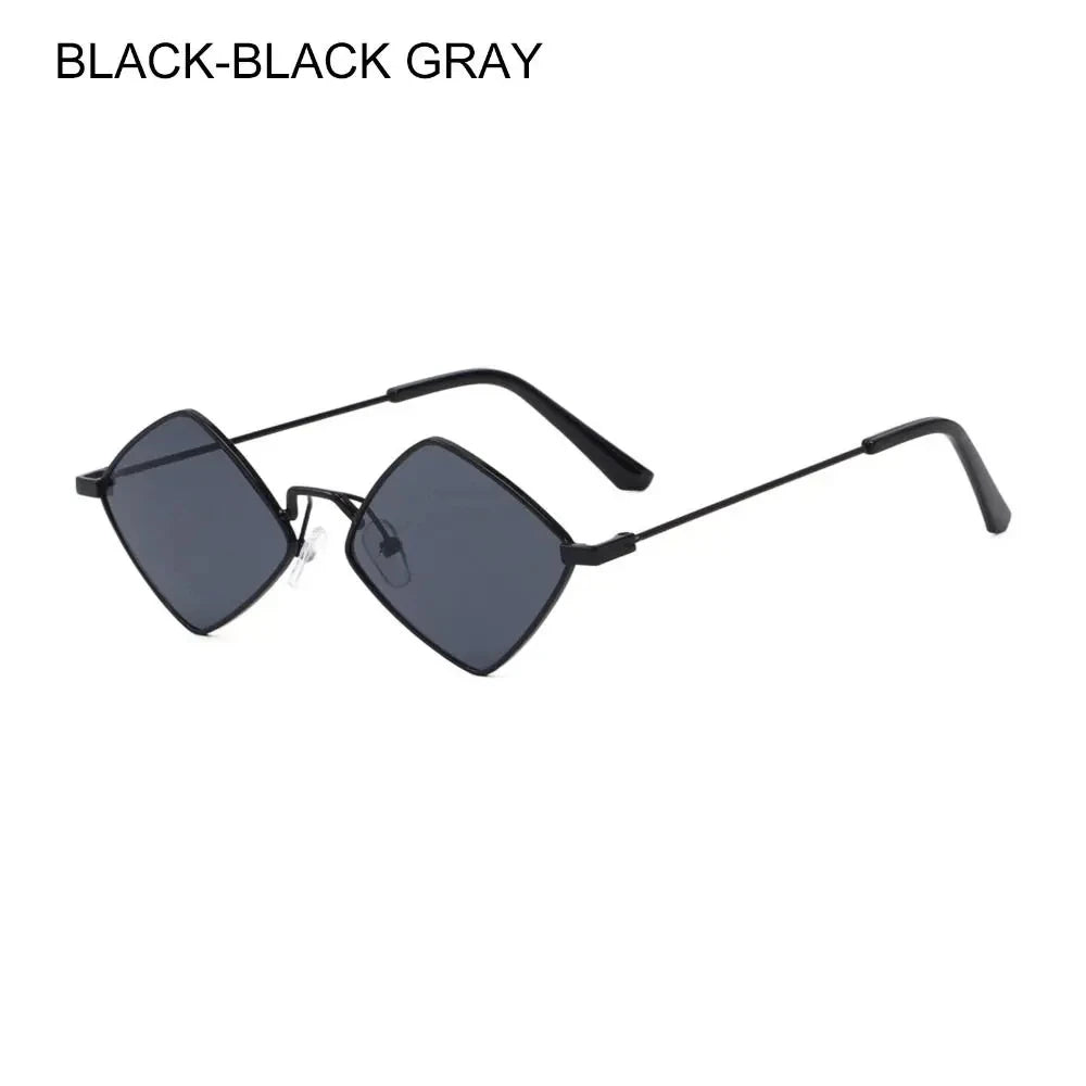 Summer Women Sunglasses Irregular Vintage Small Frame Rhombus Ladies Sunglasses Shades Retro Alloy Eyewear Black