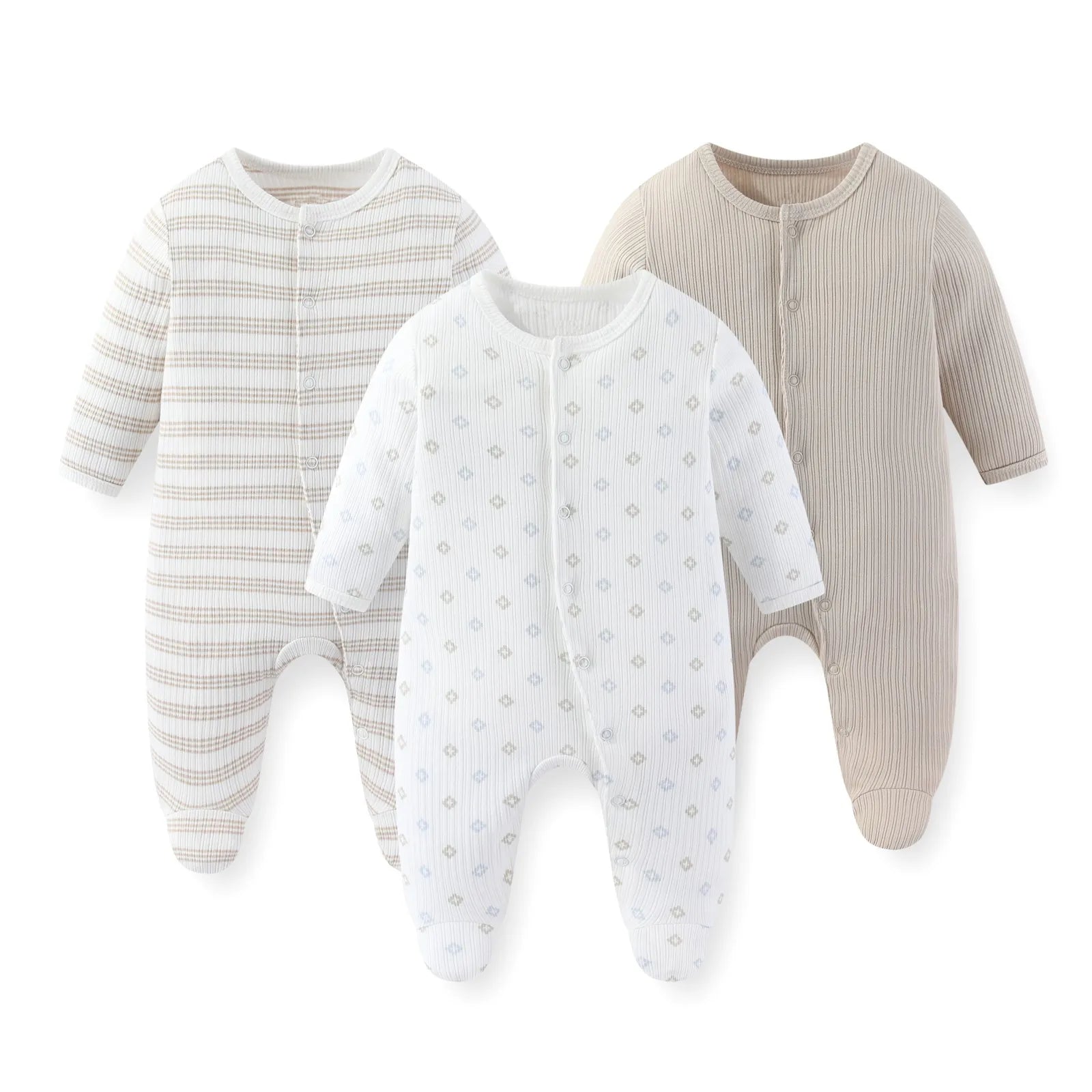 Kiddiezoom 3 Pcs/Lot Autumn Winter Unisex Fashion Long Sleeve Baby Boy Girl Romper 100%Cotton Soft Newborn Jumpsuits Clothing