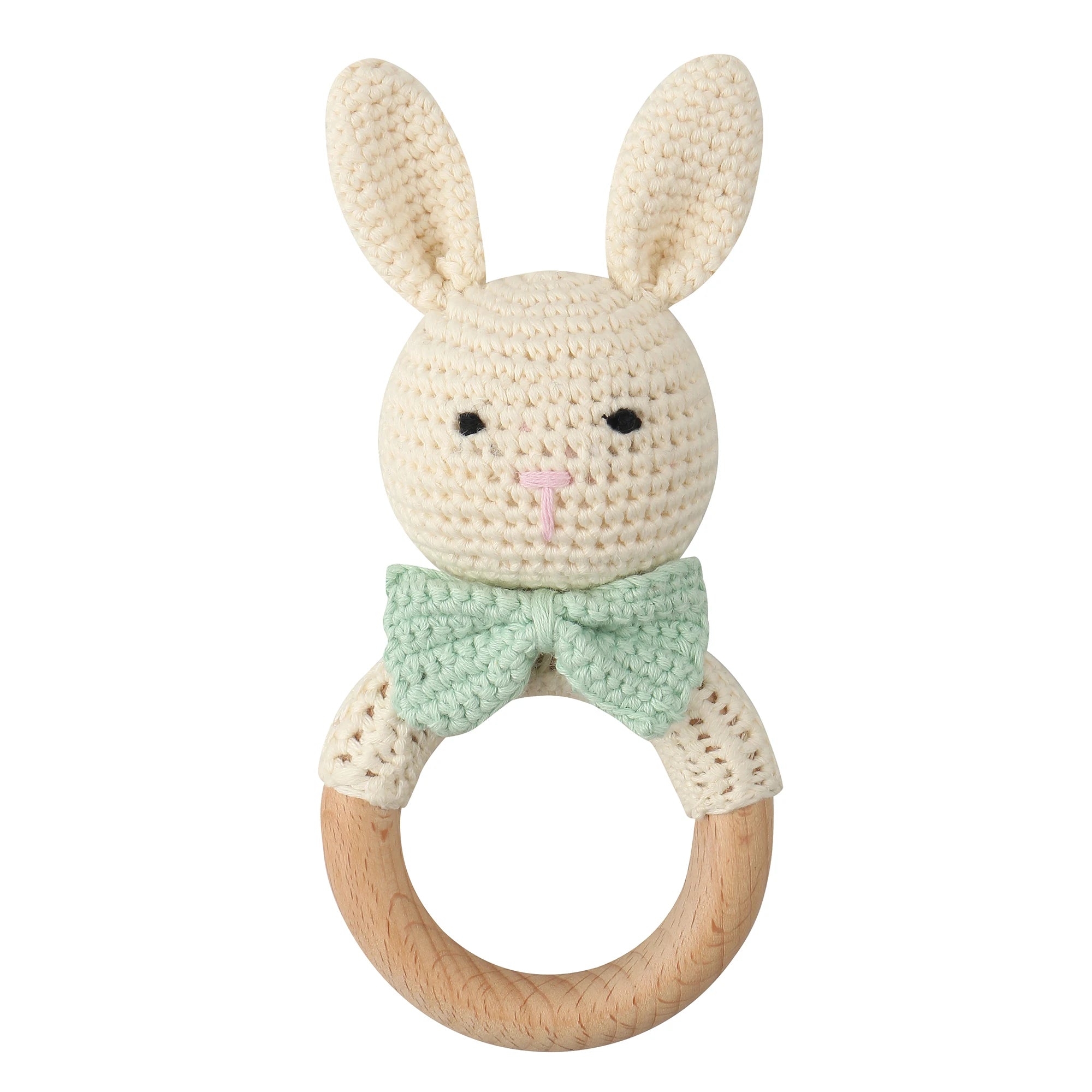 1Pc Wooden Crochet Bunny Rattle Toy Wood Ring Baby Teether Rodent Baby Gym Mobile Rattles Custom Name Educational Toys