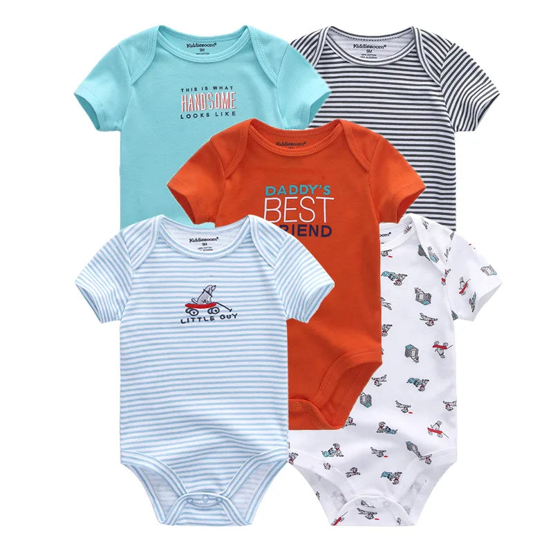 5pcs Summer Short Sleeve Baby Boy Girl Bodysuits Soft Cartoon Newborn Baby Onesie