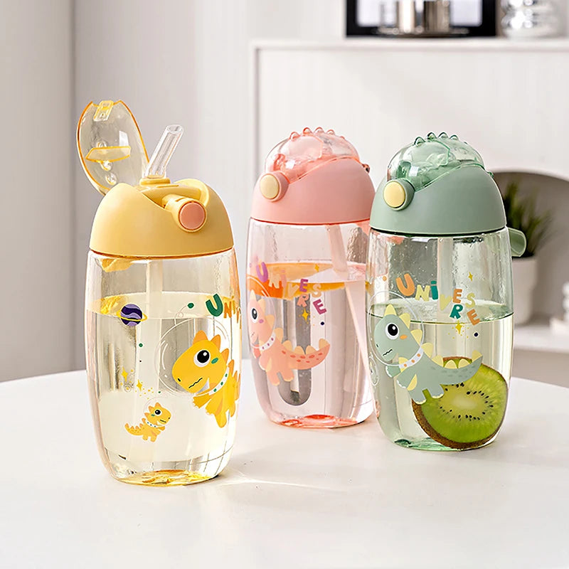 500ML Children's Water Bottle For School Portable Cartoon Dinosaur Water Cup Creative Feeding Cup With Straws And Lids Drinkware