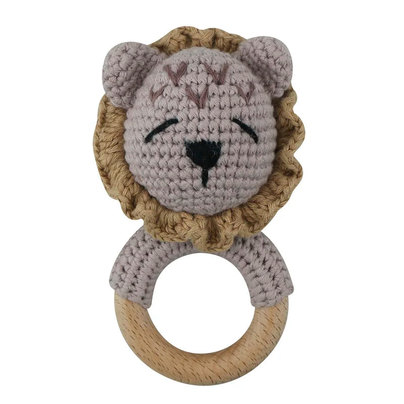 1Pc Wooden Crochet Bunny Rattle Toy Wood Ring Baby Teether Rodent Baby Gym Mobile Rattles Custom Name Educational Toys