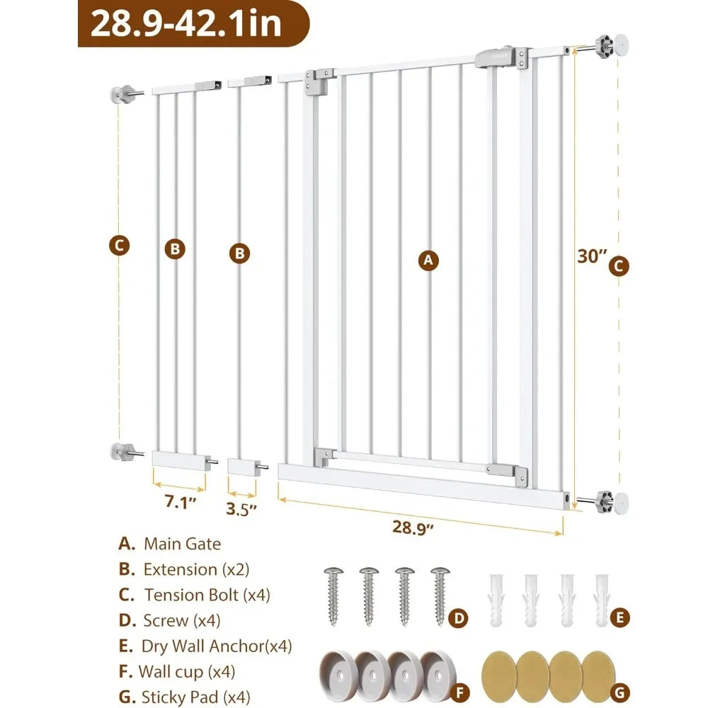 28.9-42.1" Wide Baby Gate for Stairs, 30" Tall Dog Gates for Doorways Expandable One-Hand Open