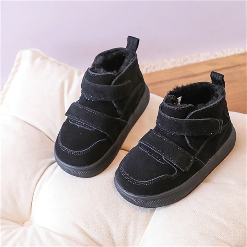 2024 New Winter Baby Shoes Leather Double Hook&Loop Toddler Boys Boots Soft Sole Non-slip Fashion Little Kids Girls Snow Boots