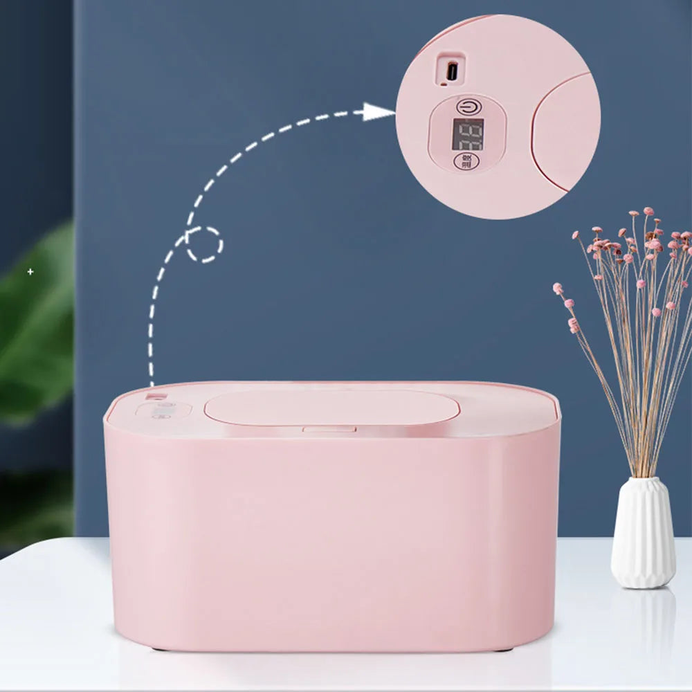 Baby Wet Wipe Heater Smart Temperature Adjustable Wet Towel Napkin Dispenser Heating Box Portable USB Charge Baby Wipes Warmer