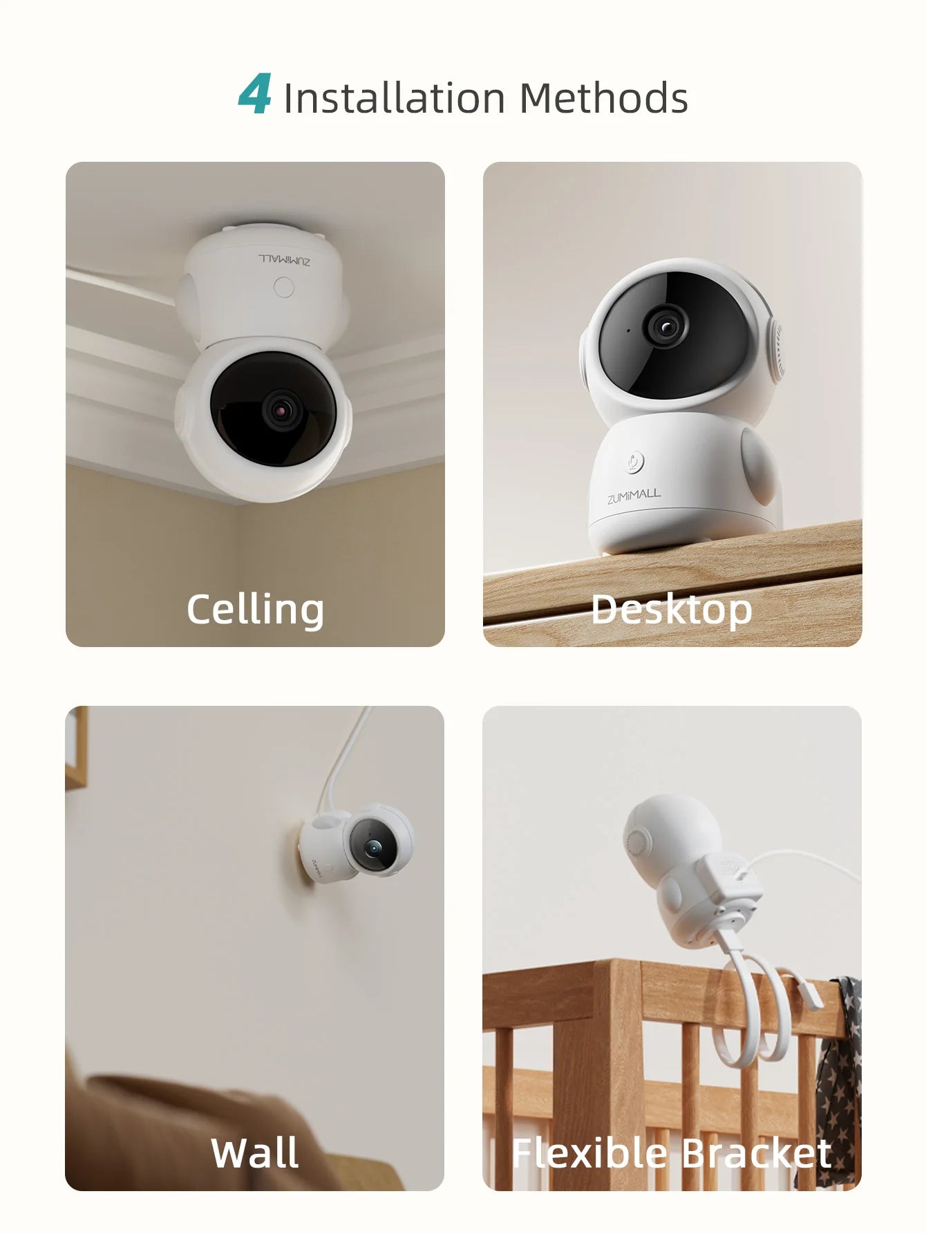 ZUMIMALL APP Wired security Camera, 5G/2.4G WiFi Baby/Pet Monitor Motion/Noise/Crying Detection & Two-Way Talk: