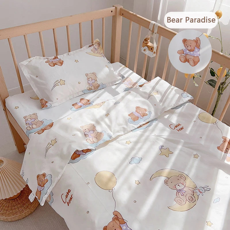 Cute Cartoon Newborn Baby Cot Duvet Cover Case Infant Toddlers Cotton Quilt Cover Duvet Case Children Beddings Set DF20