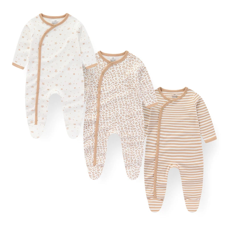 Kiddiezoom 3 Pcs/Lot Autumn Winter Unisex Fashion Long Sleeve Baby Boy Girl Romper 100%Cotton Soft Newborn Jumpsuits Clothing