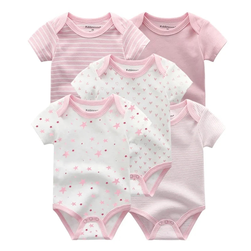 5pcs Summer Short Sleeve Baby Boy Girl Bodysuits Soft Cartoon Newborn Baby Onesie