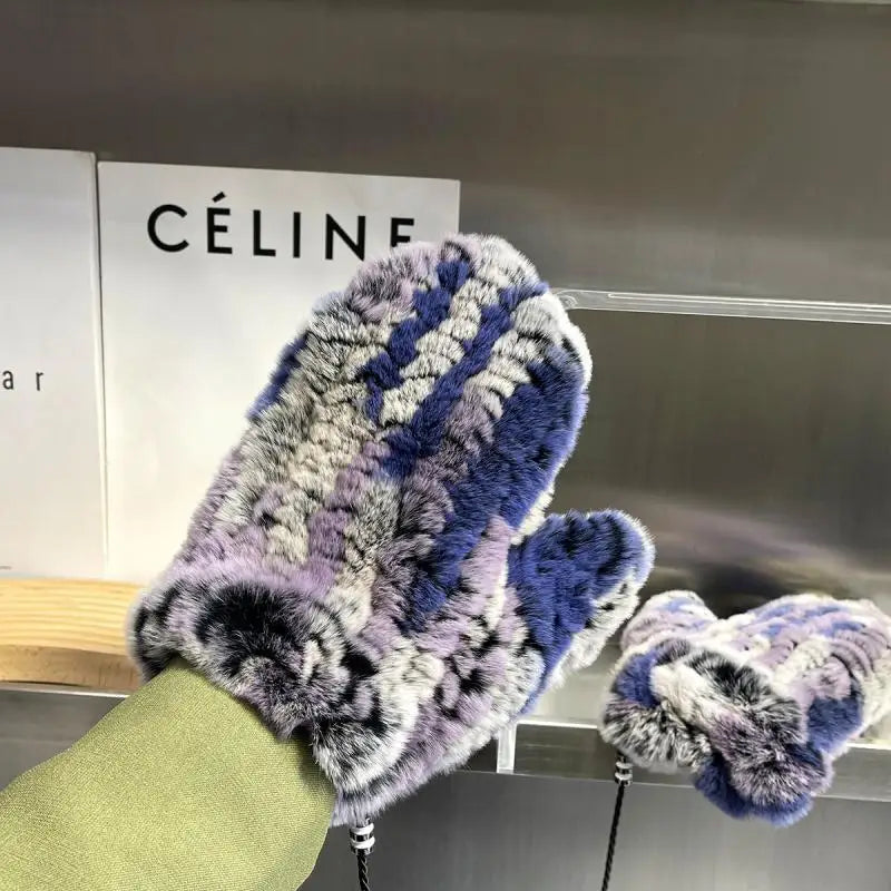 Hot Sale Winter Girl Natural Real Rex Rabbit Fur Gloves Good Elastic Knitted Rabbit Fur Mittens Lady Real Rex Rabbit Fur Gloves
