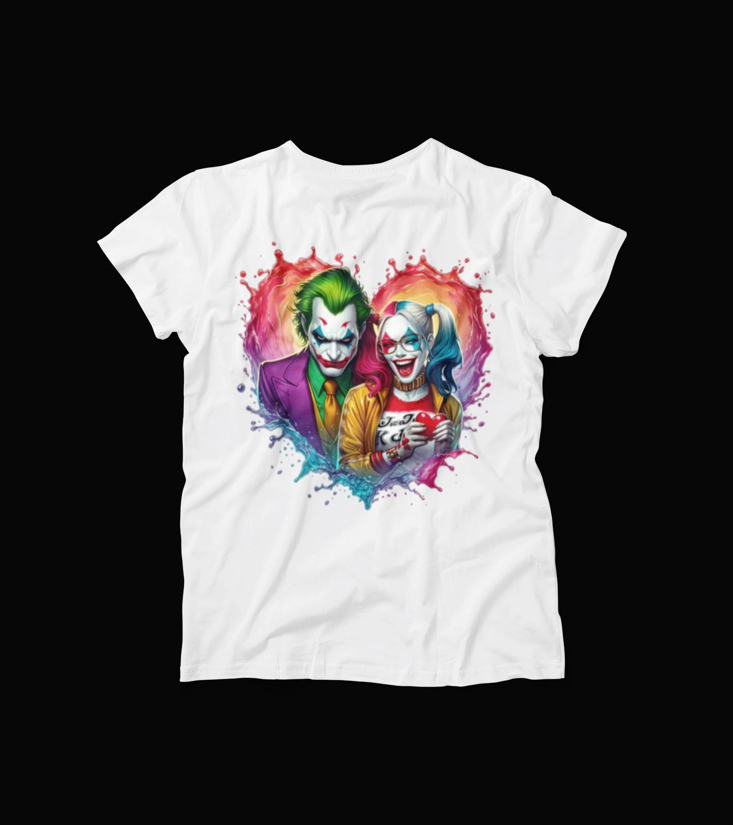Joker and Harley Inspired T-Shirt – Purple Couple Graphic Tee – Mad Love Valentine Shirt – Villain Love Splash Art Top