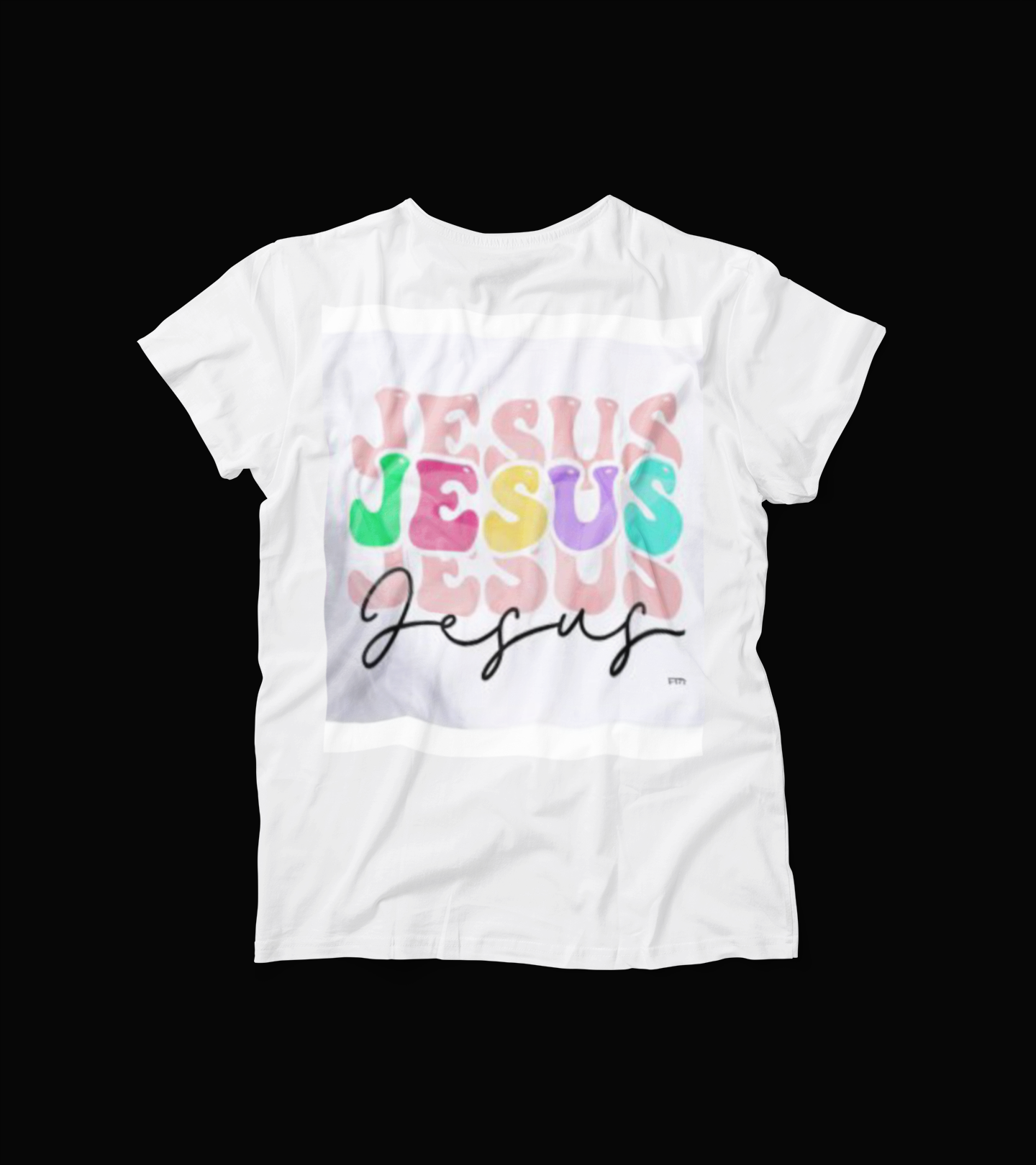 Colorful Jesus T-Shirt – Retro Christian Graphic Tee – Bold Faith Shirt for Women – Jesus in Rainbow Block Letters