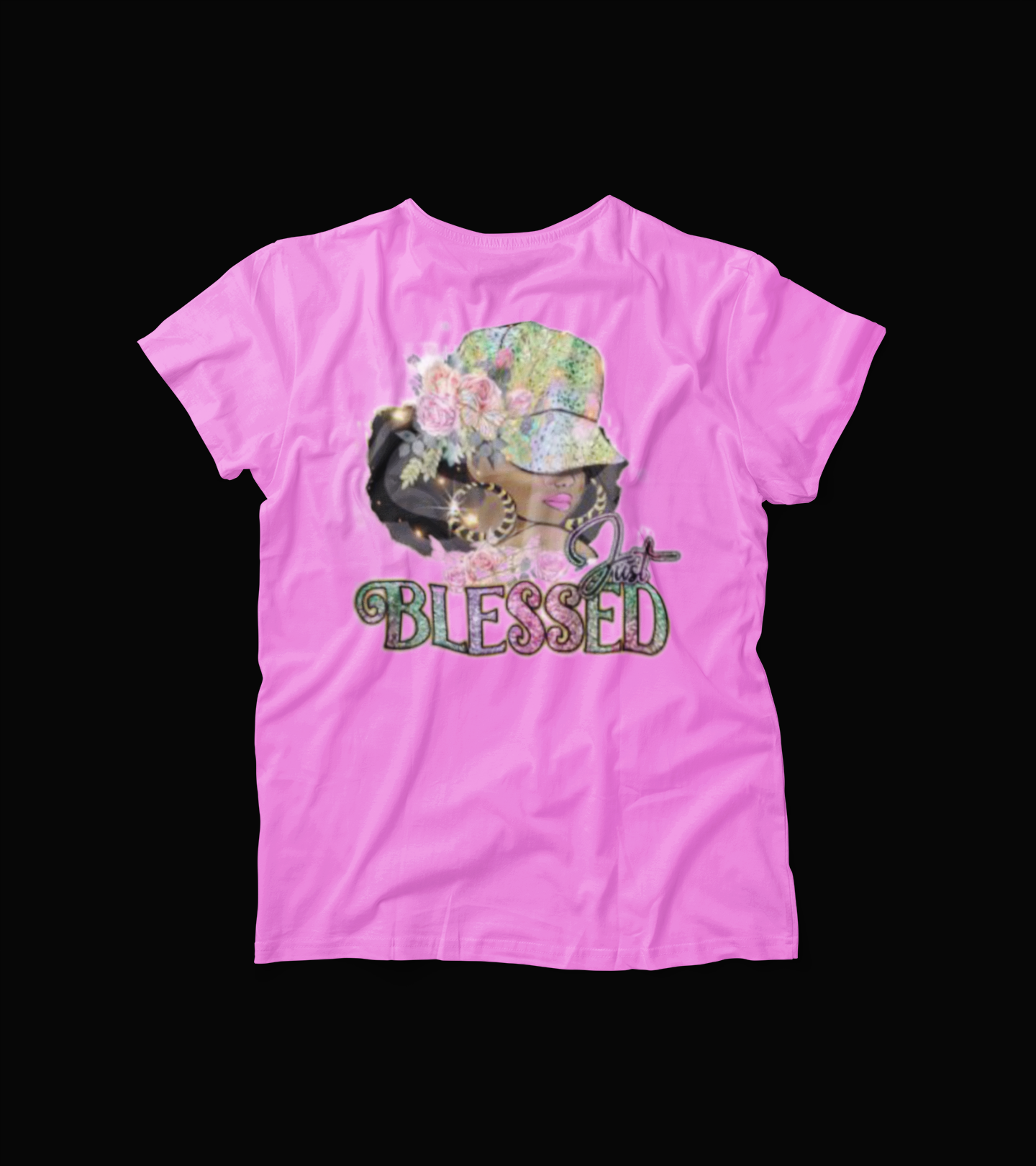 Just Blessed T-Shirt – Glitter Floral Afro Girl Graphic Tee – Faith Fashion Shirt for Women – Christian Urban Apparel