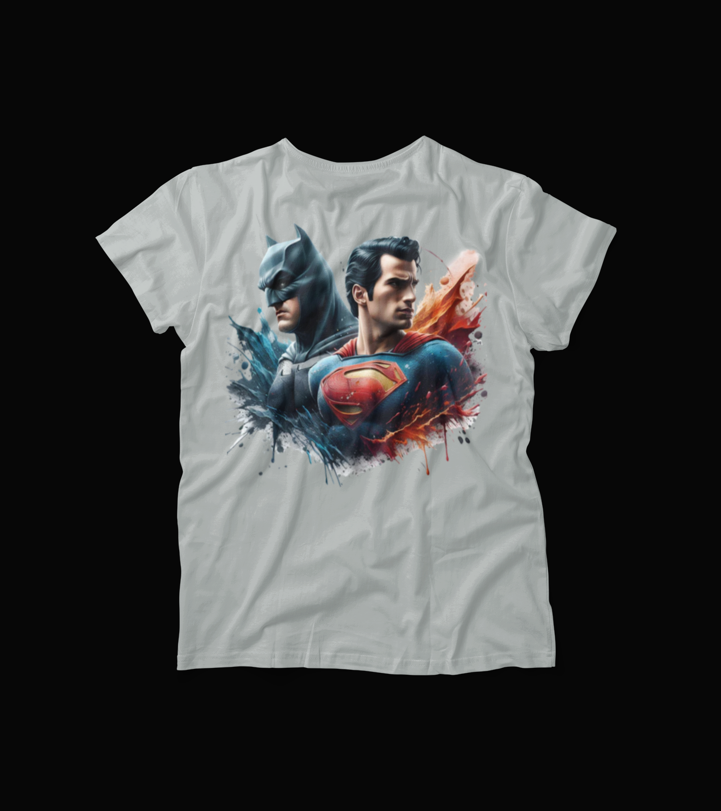 Batman vs Superman T-Shirt – Hero Duo Graphic Tee – Splash Art Superhero Shirt for Fans – Comic Battle White Tee