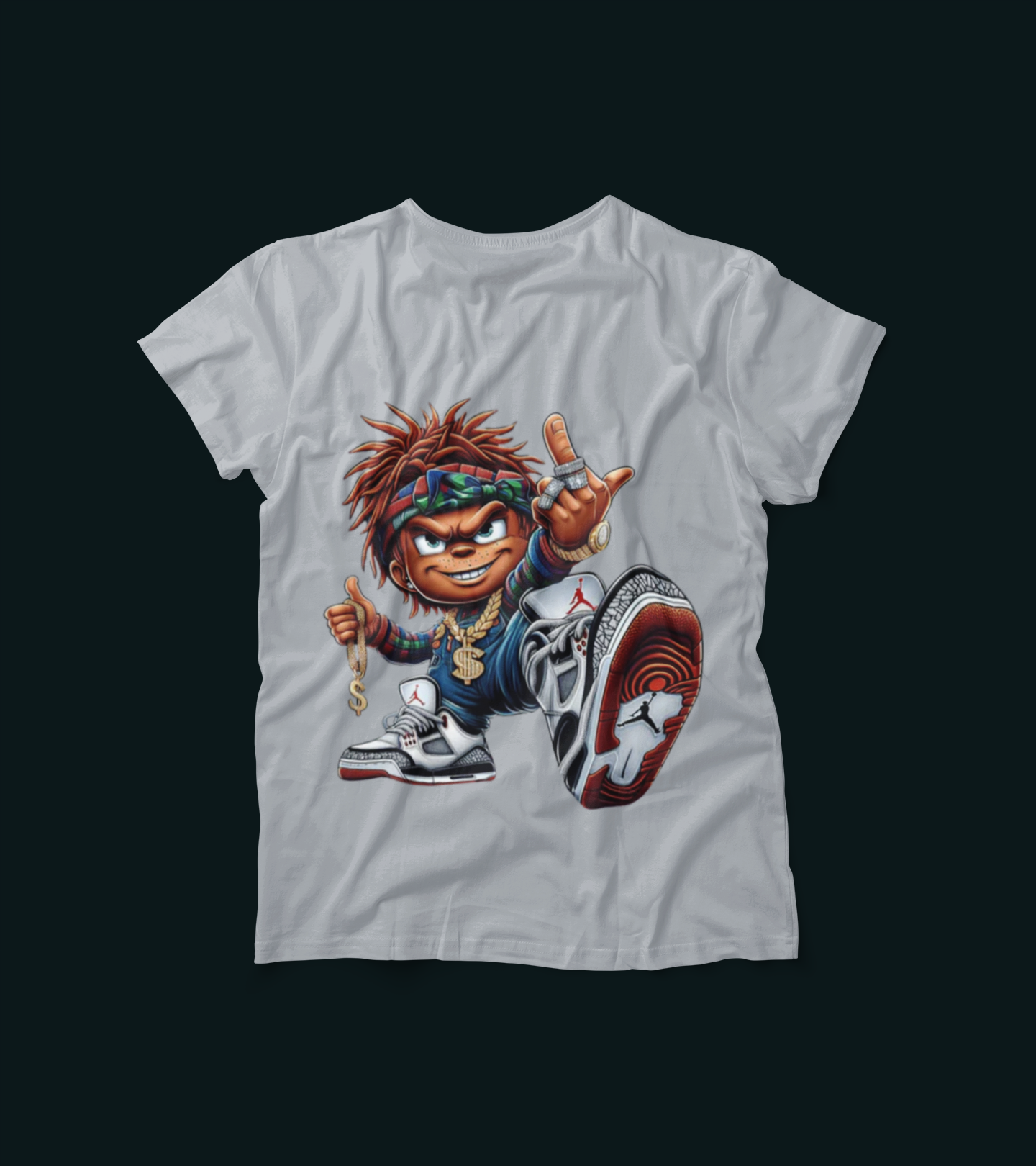 Hip Hop Streetwear Cartoon Tee – Jordans-Inspired Swag Shirt – Urban Drip Graphic T-Shirt – Cool Character Sneakerhead Shirt