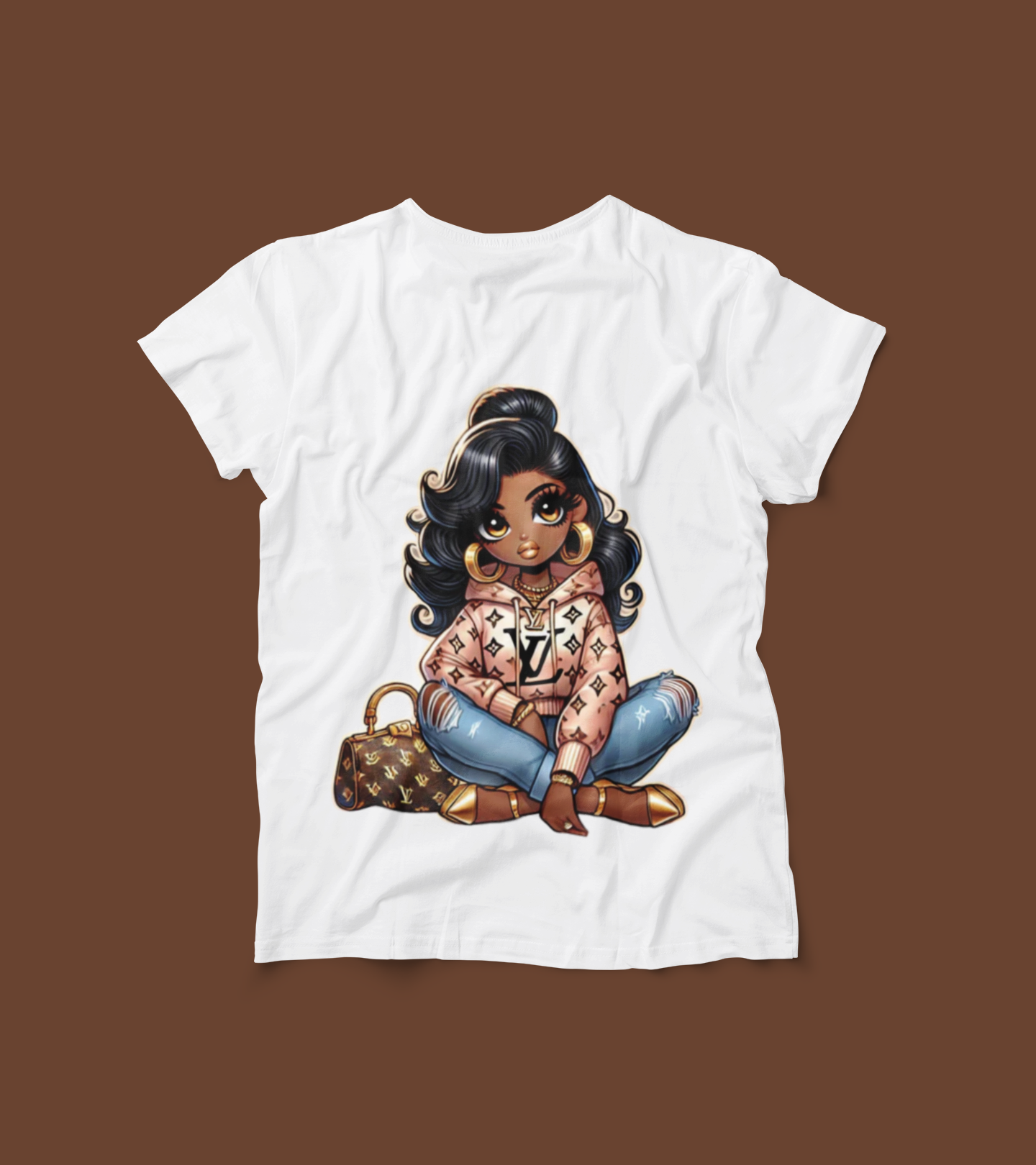 Chic Cartoon Girl Graphic Tee – Luxury Fashion Inspired T-Shirt – Trendy Cute Streetwear – Stylish Black Girl Art Shirt