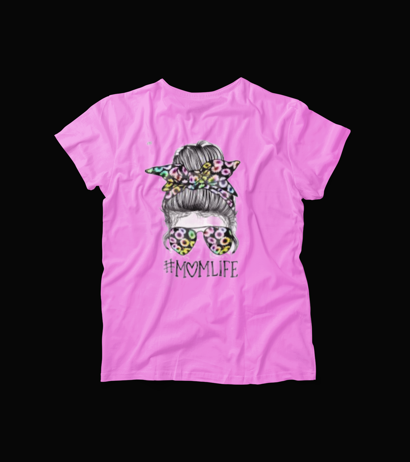 #MomLife T-Shirt – Messy Bun Leopard Print Glasses Tee – Colorful Funny Motherhood Shirt – Cute Mom Life Top