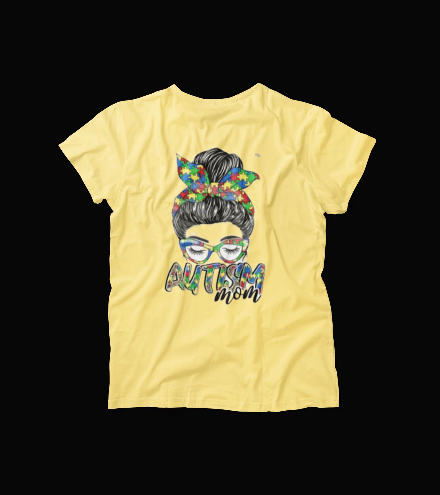 Autism Mom T-Shirt – Messy Bun Puzzle Print Graphic Tee – Proud Support Awareness Shirt for Moms – Autism Spectrum Love Top