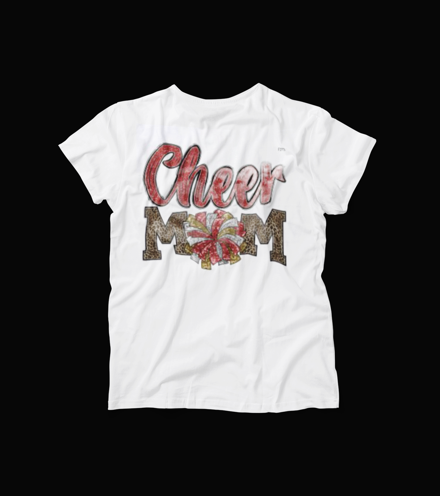 Cheer Mom T-Shirt – Red Glitter Bow & Leopard Print Graphic Tee – Spirit Wear for Cheerleading Moms – White Game Day Shirt