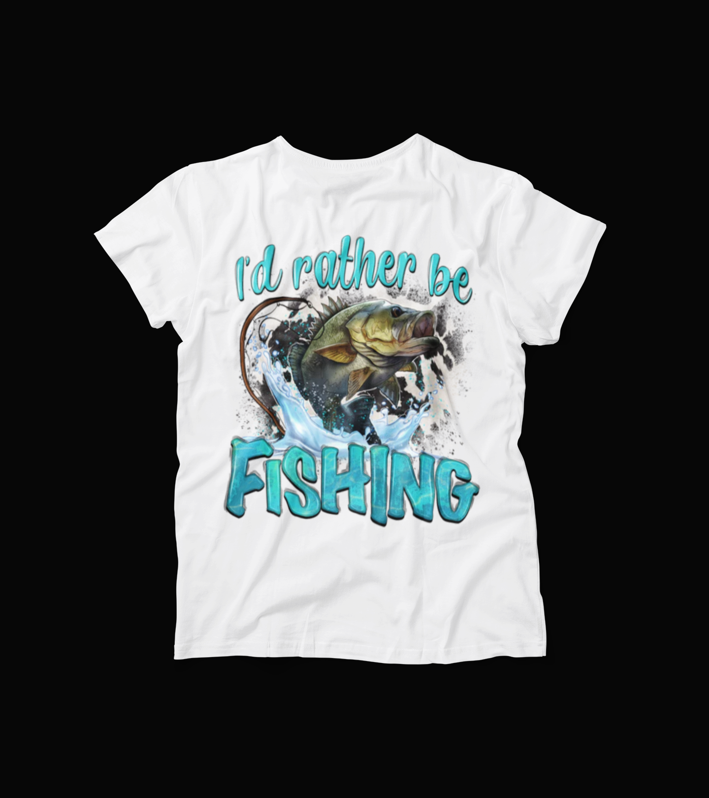 I'd Rather Be Fishing T-Shirt – Bass Fish Splash Graphic Tee – Funny Outdoorsman Shirt – Black Fisherman Gift for Him