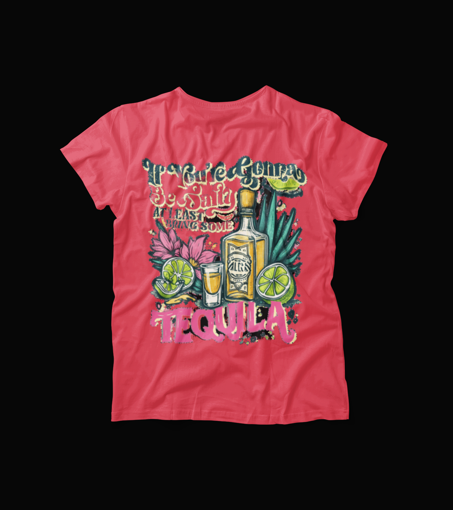 Tequila Graphic T-Shirt – If You're Gonna Be Salty Funny Summer Tee – Yellow Party Shirt with Bottle and Lime Design
