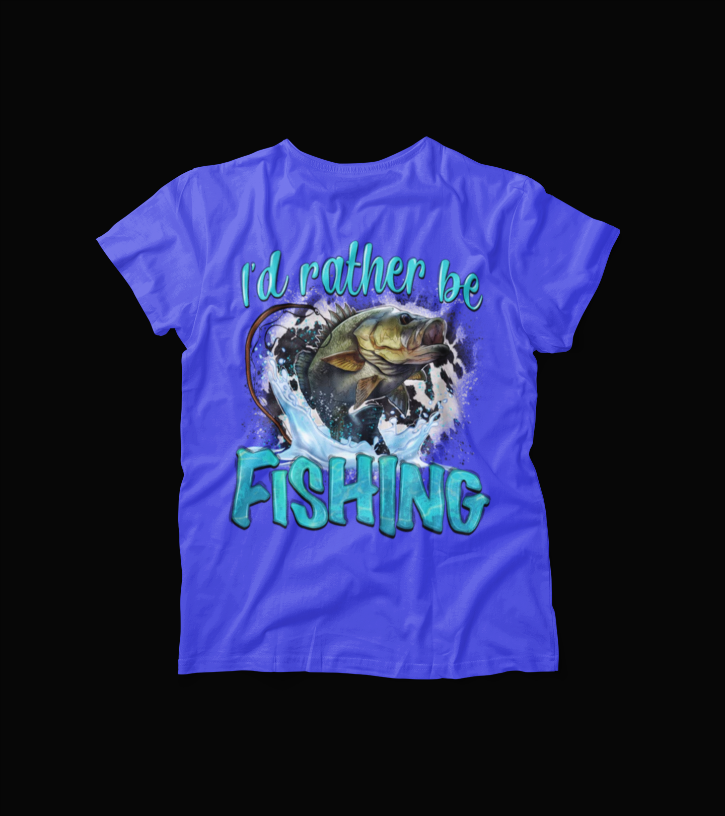 I'd Rather Be Fishing T-Shirt – Bass Fish Splash Graphic Tee – Funny Outdoorsman Shirt – Black Fisherman Gift for Him