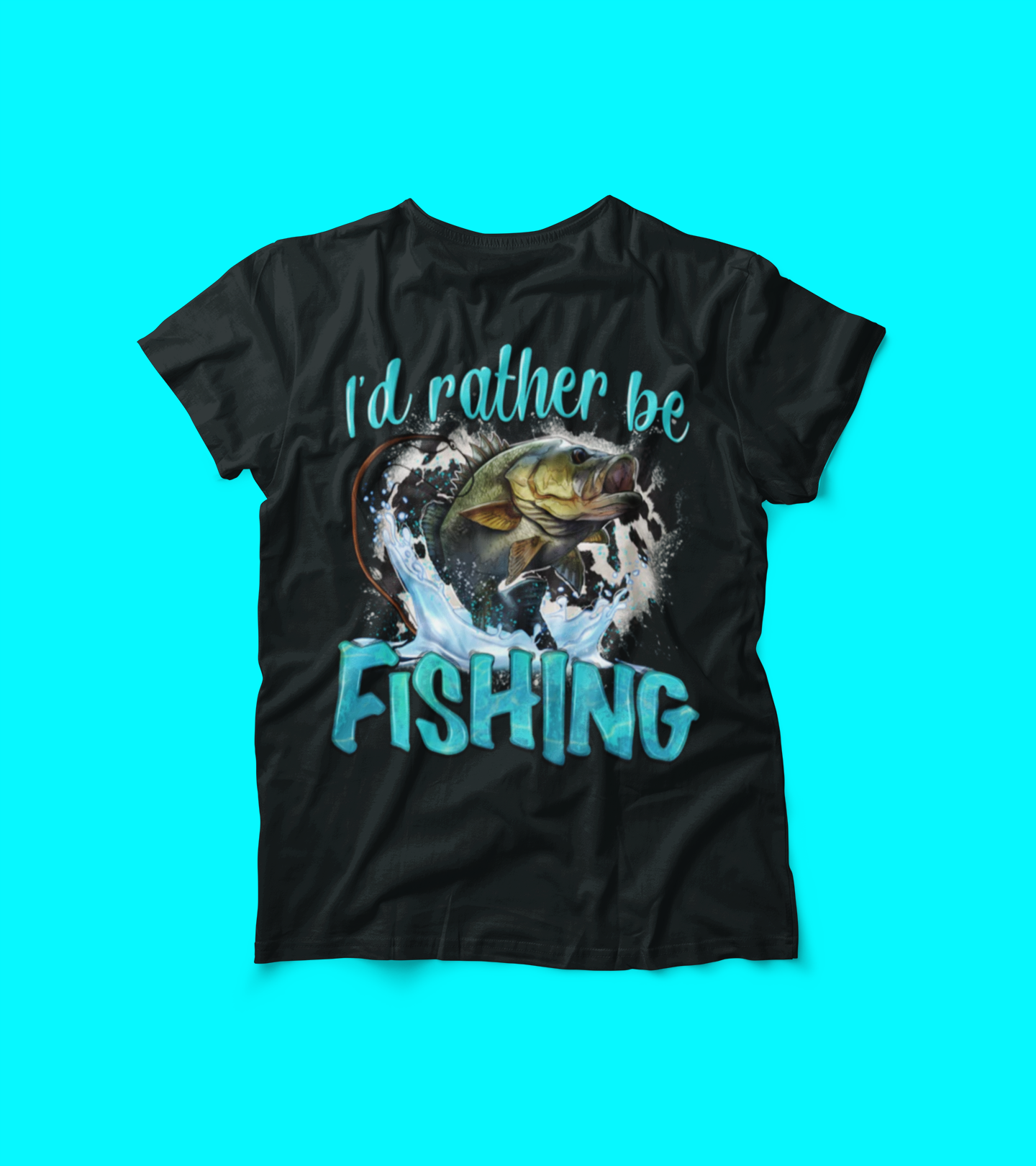 I'd Rather Be Fishing T-Shirt – Bass Fish Splash Graphic Tee – Funny Outdoorsman Shirt – Black Fisherman Gift for Him