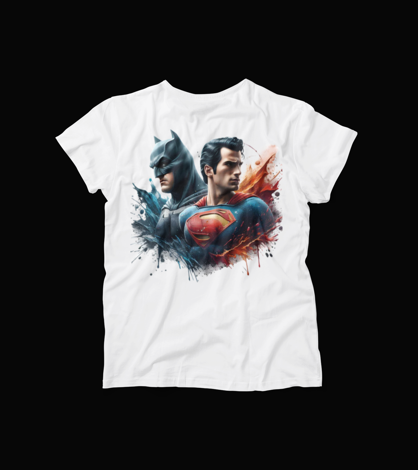Batman vs Superman T-Shirt – Hero Duo Graphic Tee – Splash Art Superhero Shirt for Fans – Comic Battle White Tee