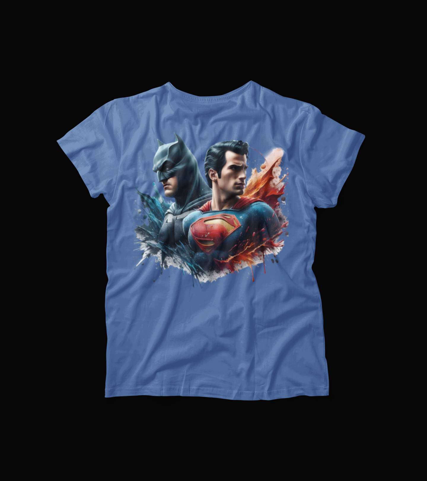 Batman vs Superman T-Shirt – Hero Duo Graphic Tee – Splash Art Superhero Shirt for Fans – Comic Battle White Tee