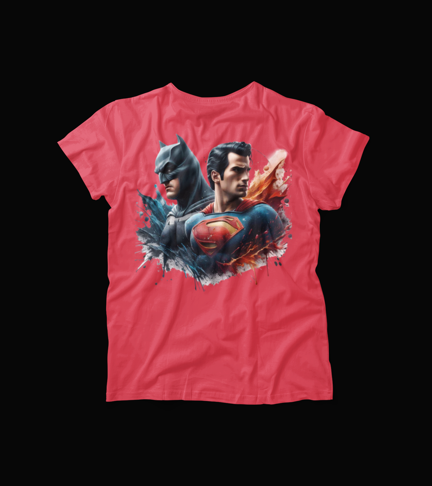 Batman vs Superman T-Shirt – Hero Duo Graphic Tee – Splash Art Superhero Shirt for Fans – Comic Battle White Tee