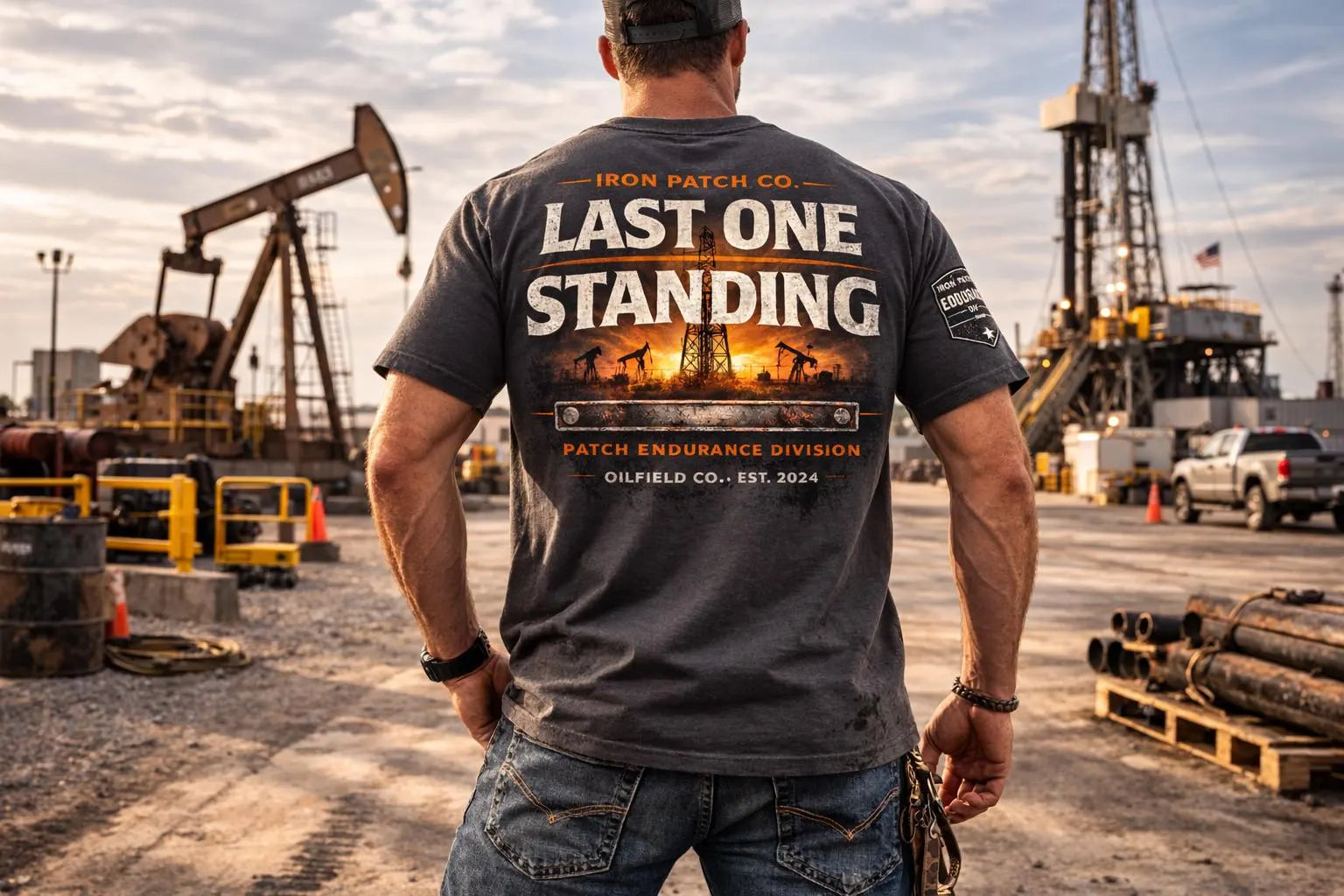 Last One Standing Oilfield T-Shirt – Heavyweight Cotton Roughneck Graphic Tee