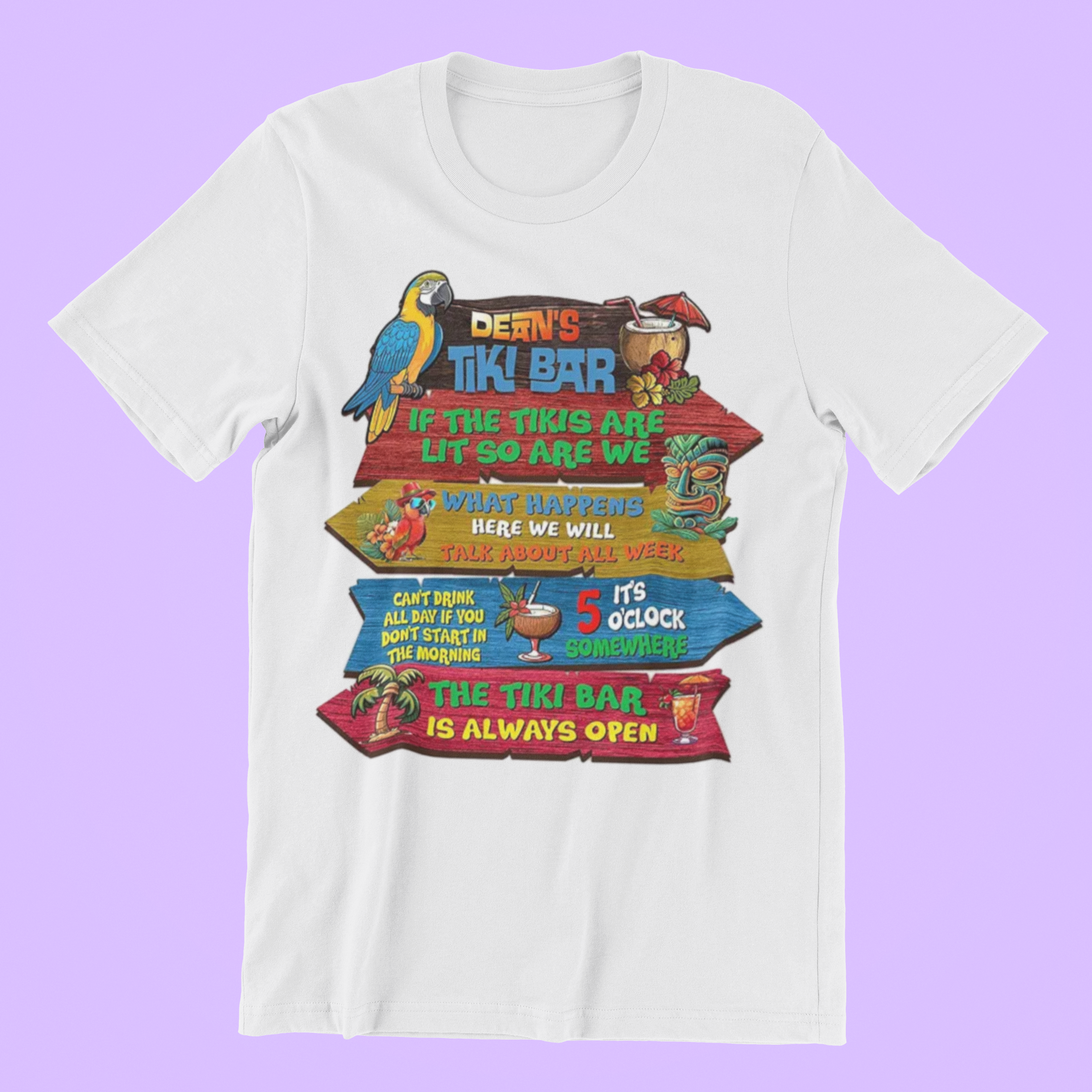 Tiki Bar T-Shirt – Funny Tropical Drinking Tee – Parrot Party Shirt for Summer – It's 5 O’Clock Somewhere Graphic Tee